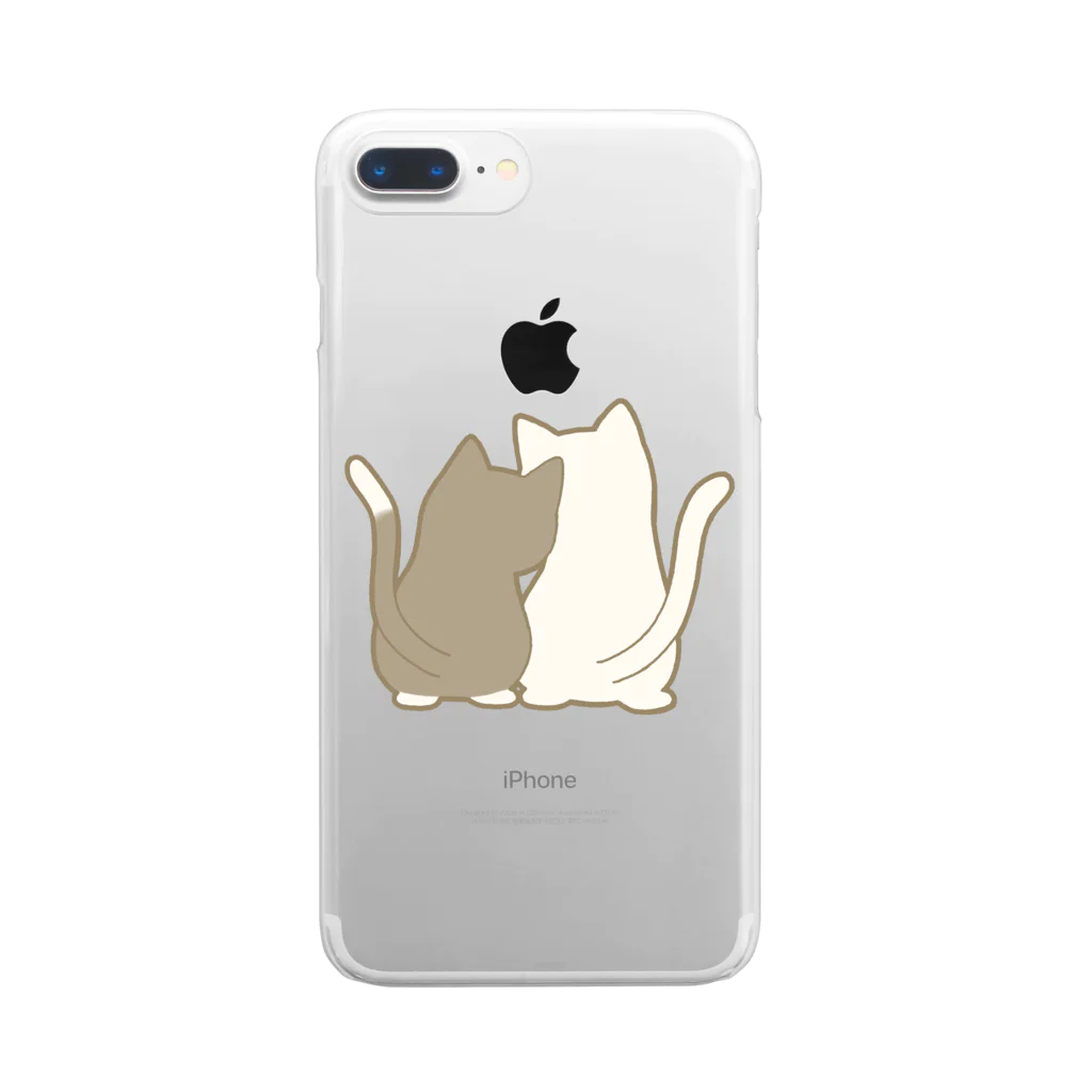 かわいいもののおみせ　いそぎんちゃくの仲良し猫の背中　白黒&白 Clear Smartphone Case