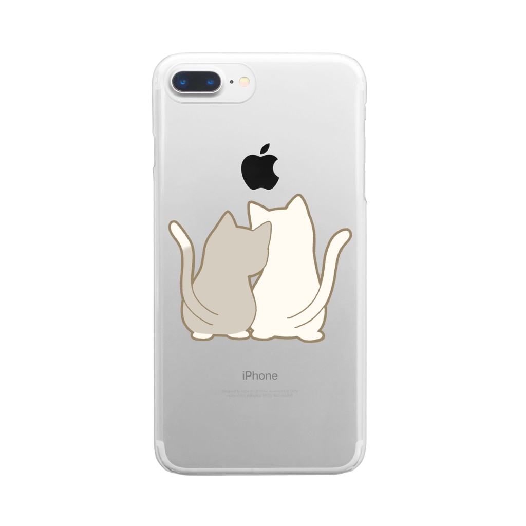 かわいいもののおみせ　いそぎんちゃくの仲良し猫の背中　灰白&白 Clear Smartphone Case
