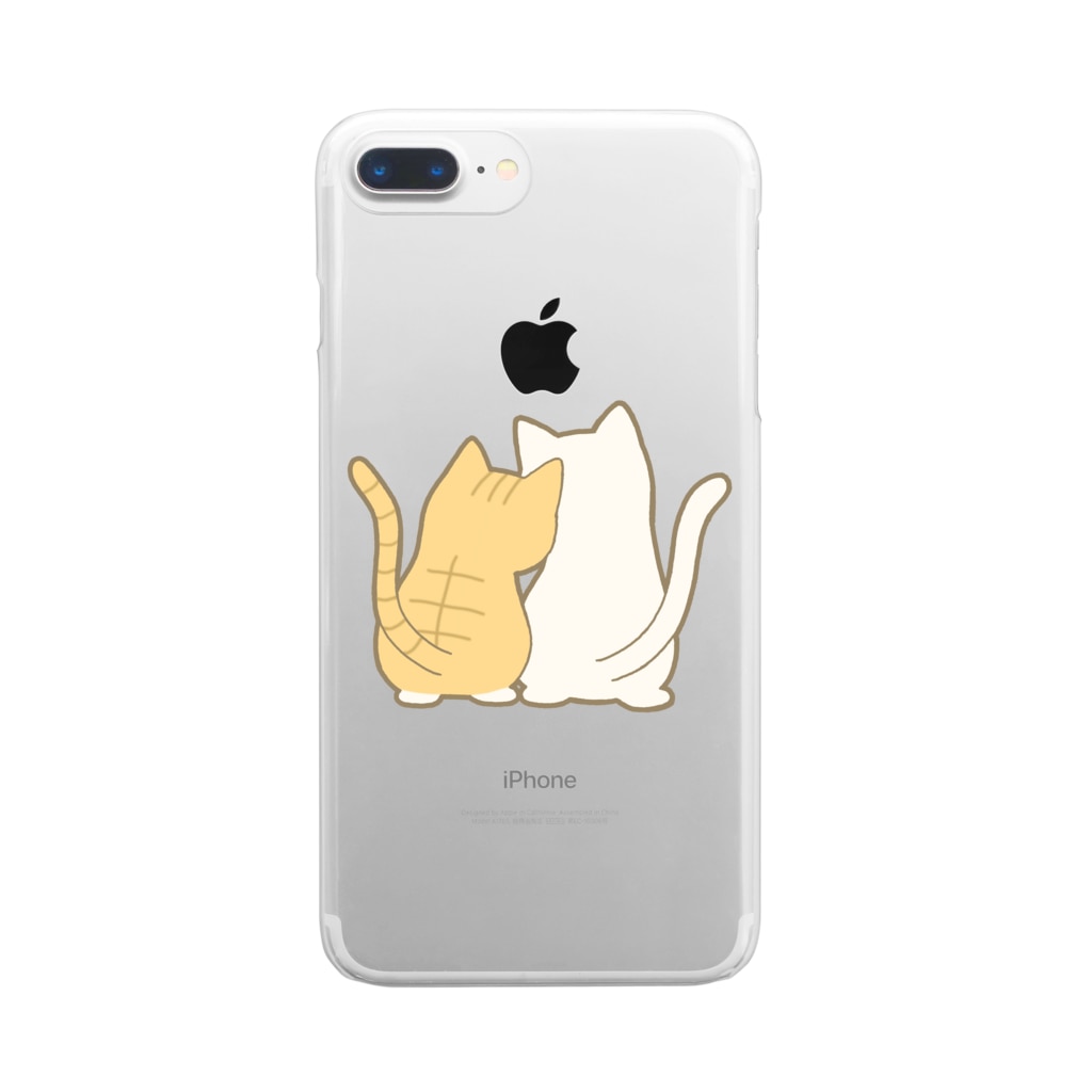かわいいもののおみせ　いそぎんちゃくの仲良し猫の背中　茶白&白 Clear Smartphone Case