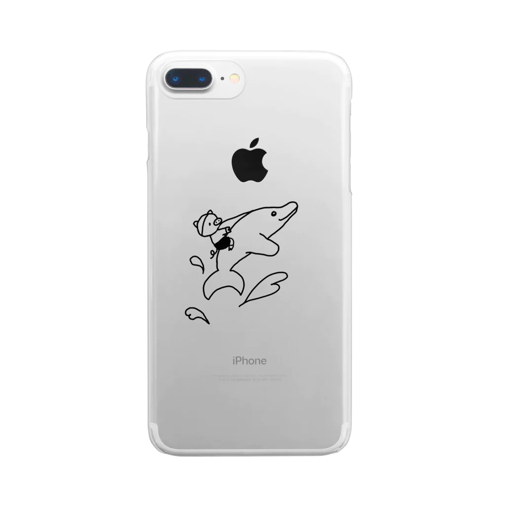 🌱kaori(•ө•)♡Makao🌱の海豚に乗った豚くん Clear Smartphone Case