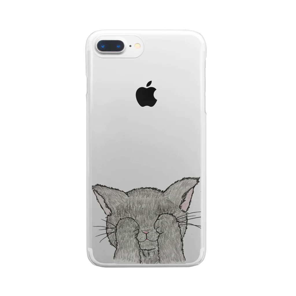 猫のみみに真珠のてれにゃんこ Clear Smartphone Case