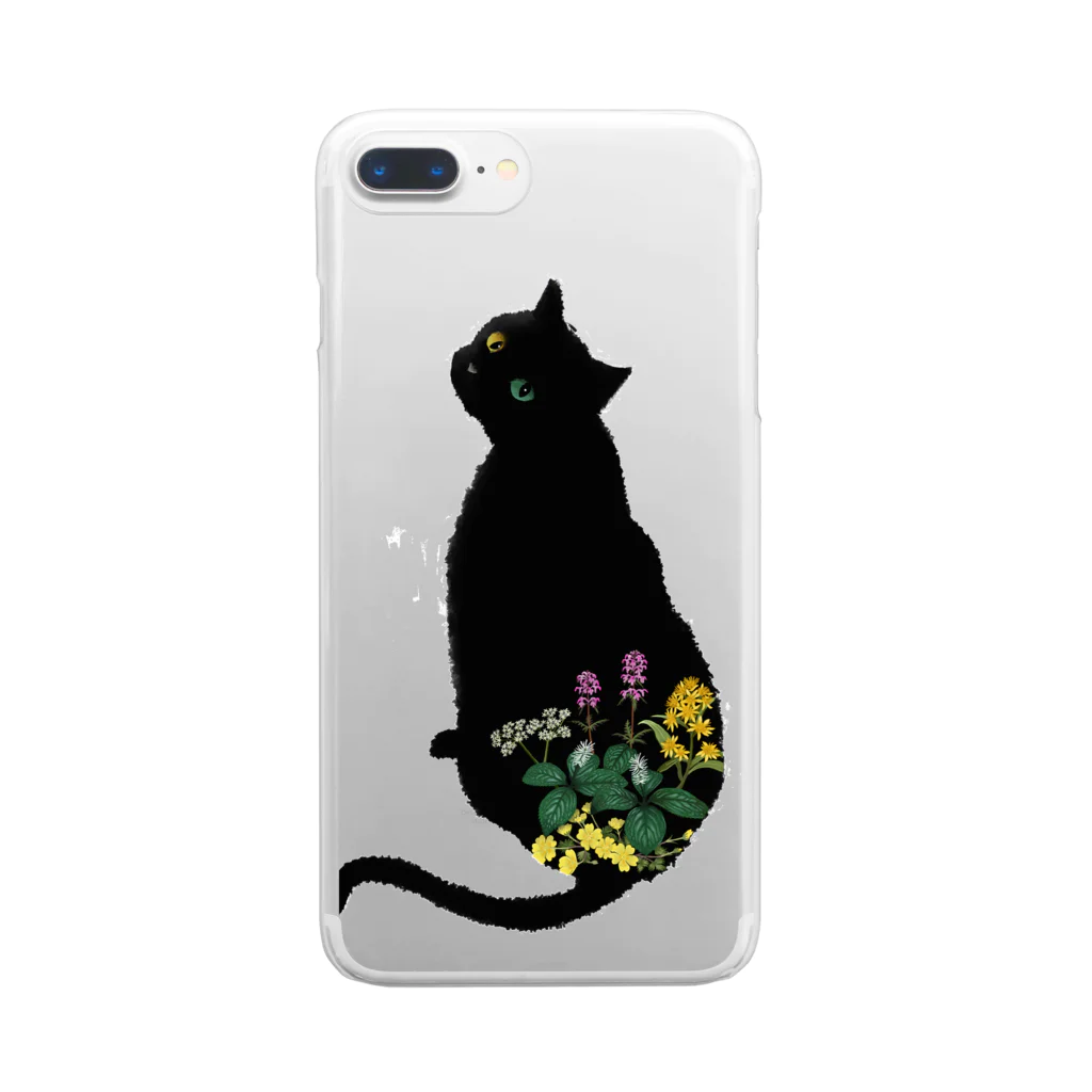 Little fingerの花と黒猫 Clear Smartphone Case