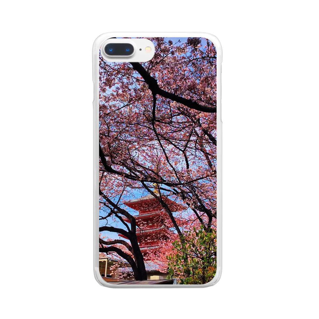 日本風景と自然風景の浅草と桜 Clear Smartphone Case