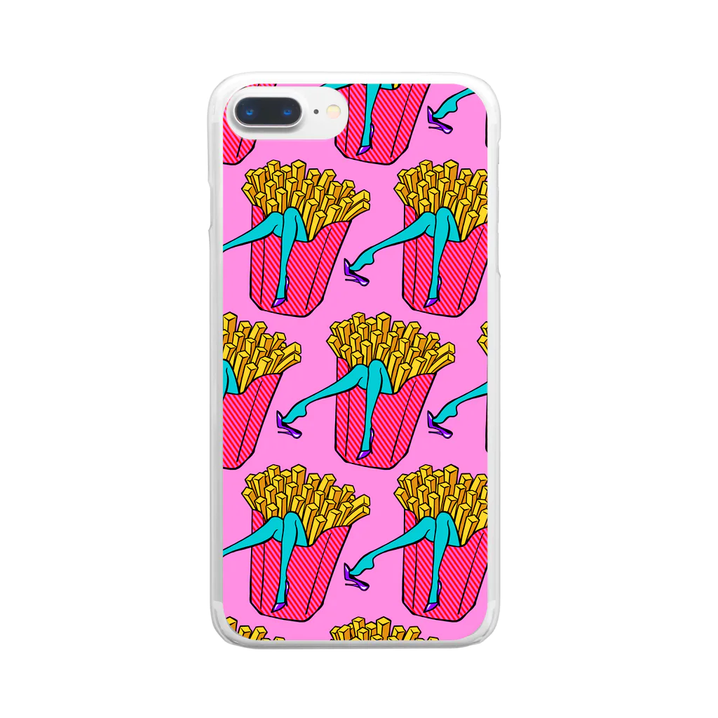 Mieko_Kawasakiの誘惑のフライドポテト🍟　ピンクAO / FRENCH FRIES GULTY PLEASURE Clear Smartphone Case