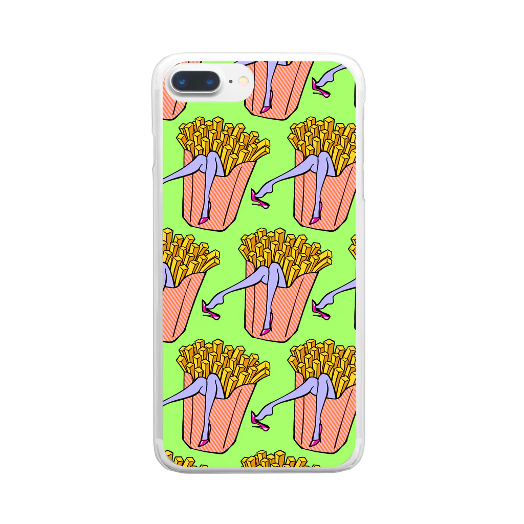 Mieko_Kawasakiの魅惑のフライドポテト🍟　GULTY PLEASURE FRENCH FRIES GREEN Clear Smartphone Case