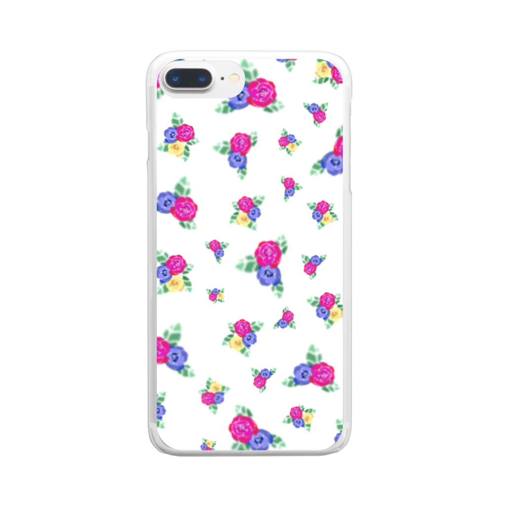 TinyMiry(タイニーミリー)の白地に三色花柄 Clear Smartphone Case