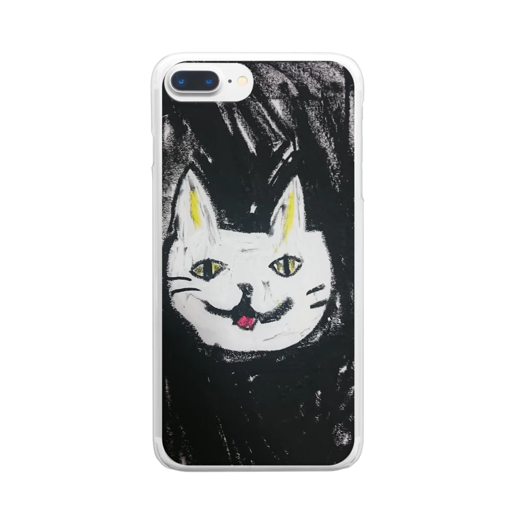 コミック&ブラックのクレヨン白猫 Clear Smartphone Case