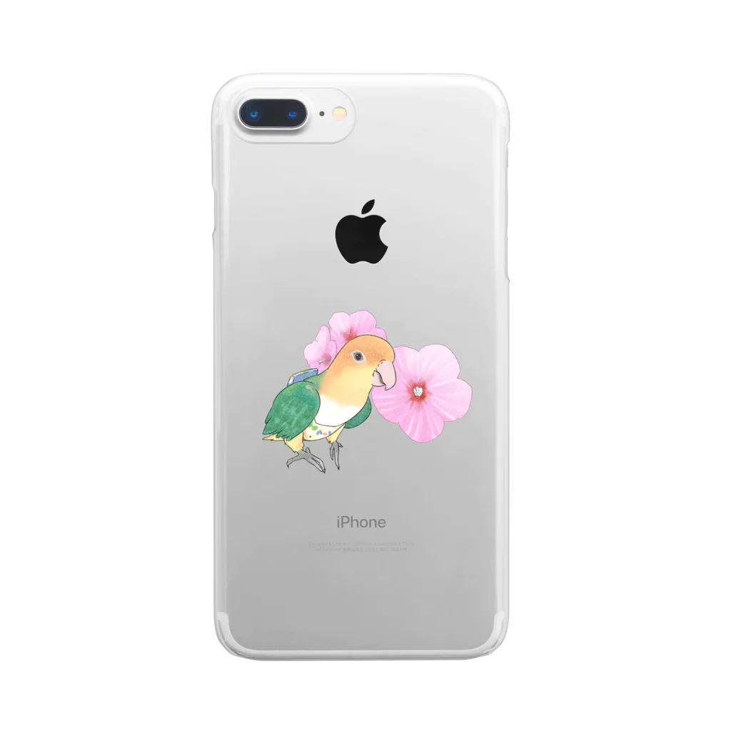 まめるりはことりのお花とシロハラインコちゃん【まめるりはことり】 Clear Smartphone Case