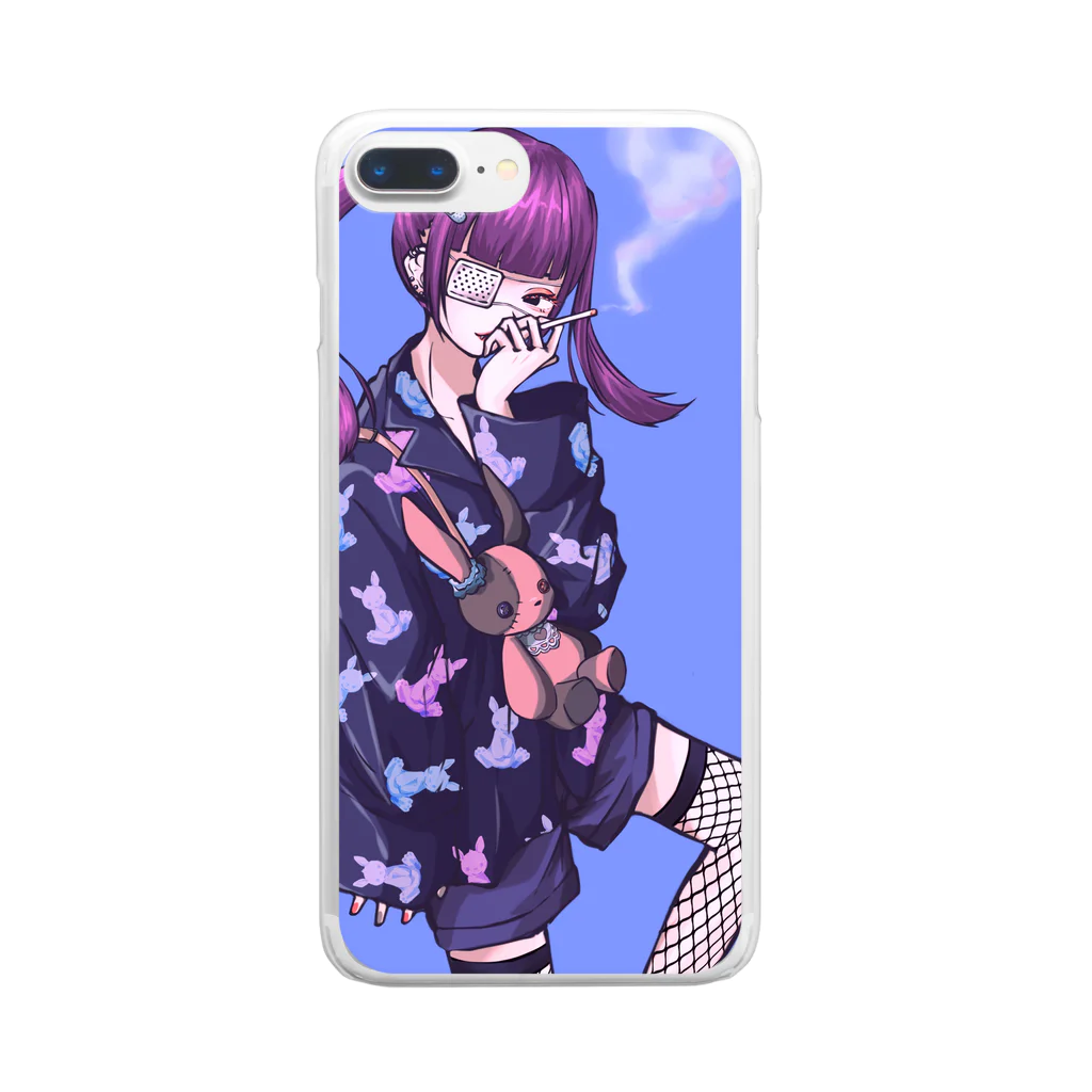 ｱｻｷﾞﾘｮｳ［ORCHID GRAY］のメンヘラタバコ女子(ツインテールウサギ) Clear Smartphone Case