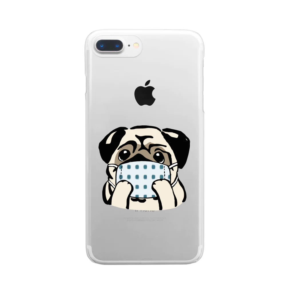 犬グッズの店しえるぶるーのハンドメイドマスクをつけたパグ Clear Smartphone Case