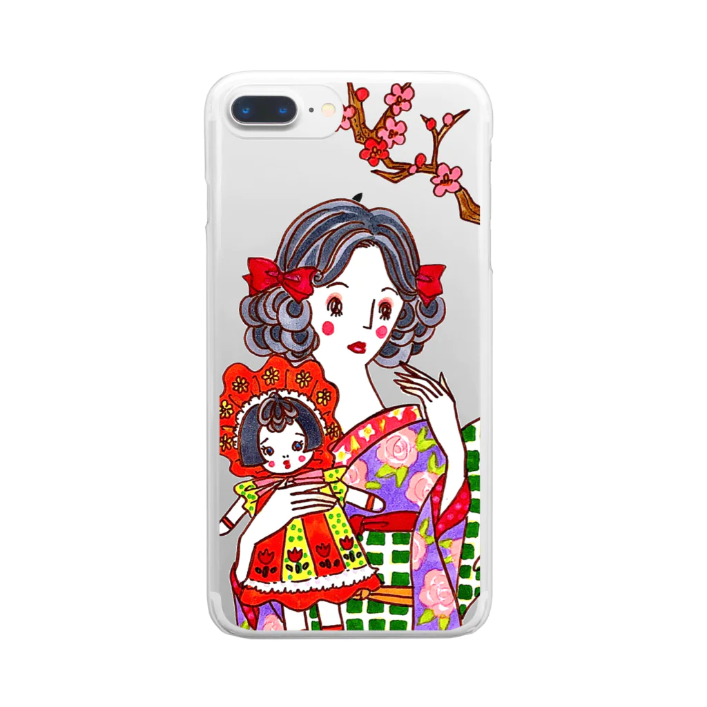はいからヒストリカルSUZURI店のお嬢さまと文化人形さんのおすましレトロiPhoneケース Clear Smartphone Case