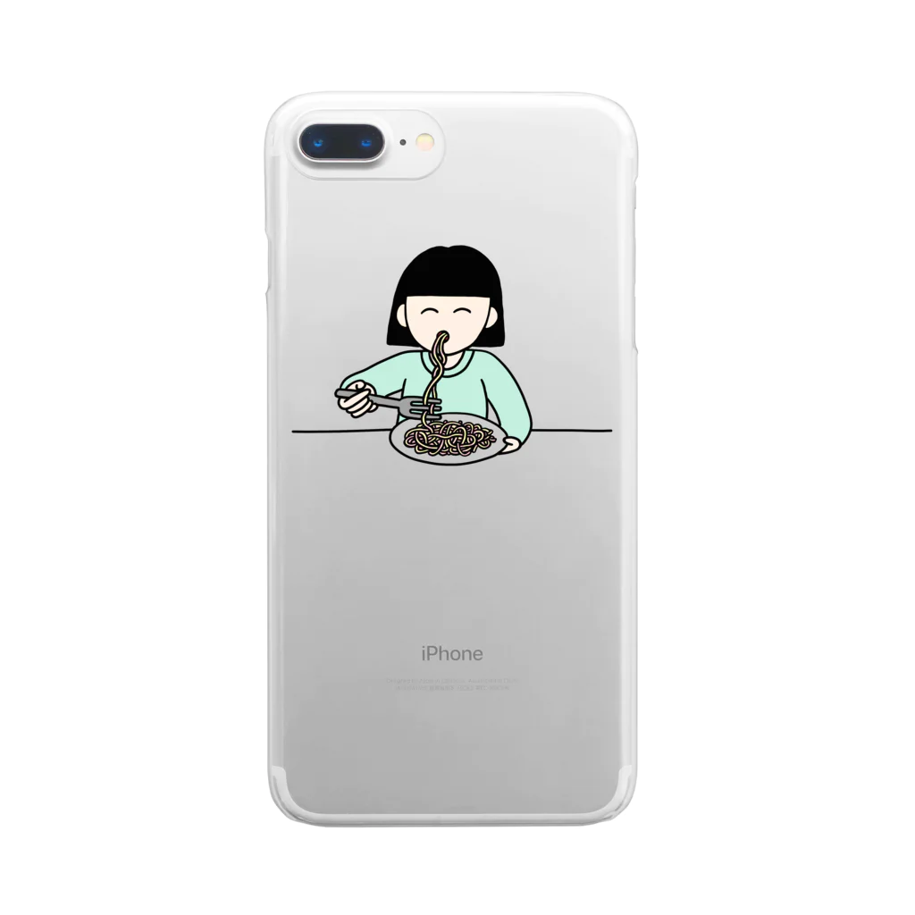 基本黒髪女子のお店のたらこパスタをたべる子 Clear Smartphone Case