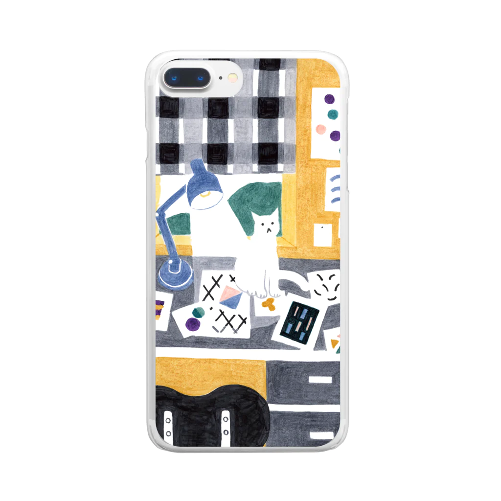 hk_illustrationのねこちゃん机のうえ Clear Smartphone Case