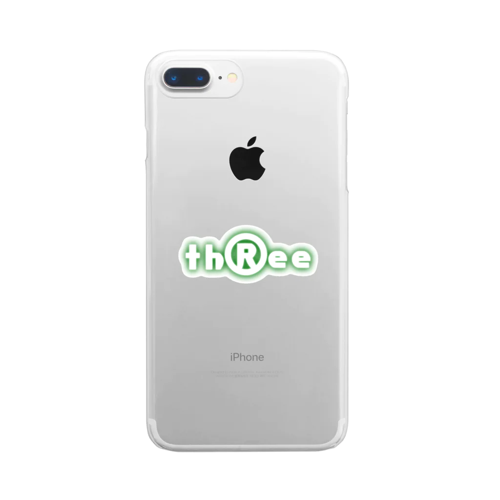 th®︎eeのthree LOGO NEON ForestGreen クリアスマホケース