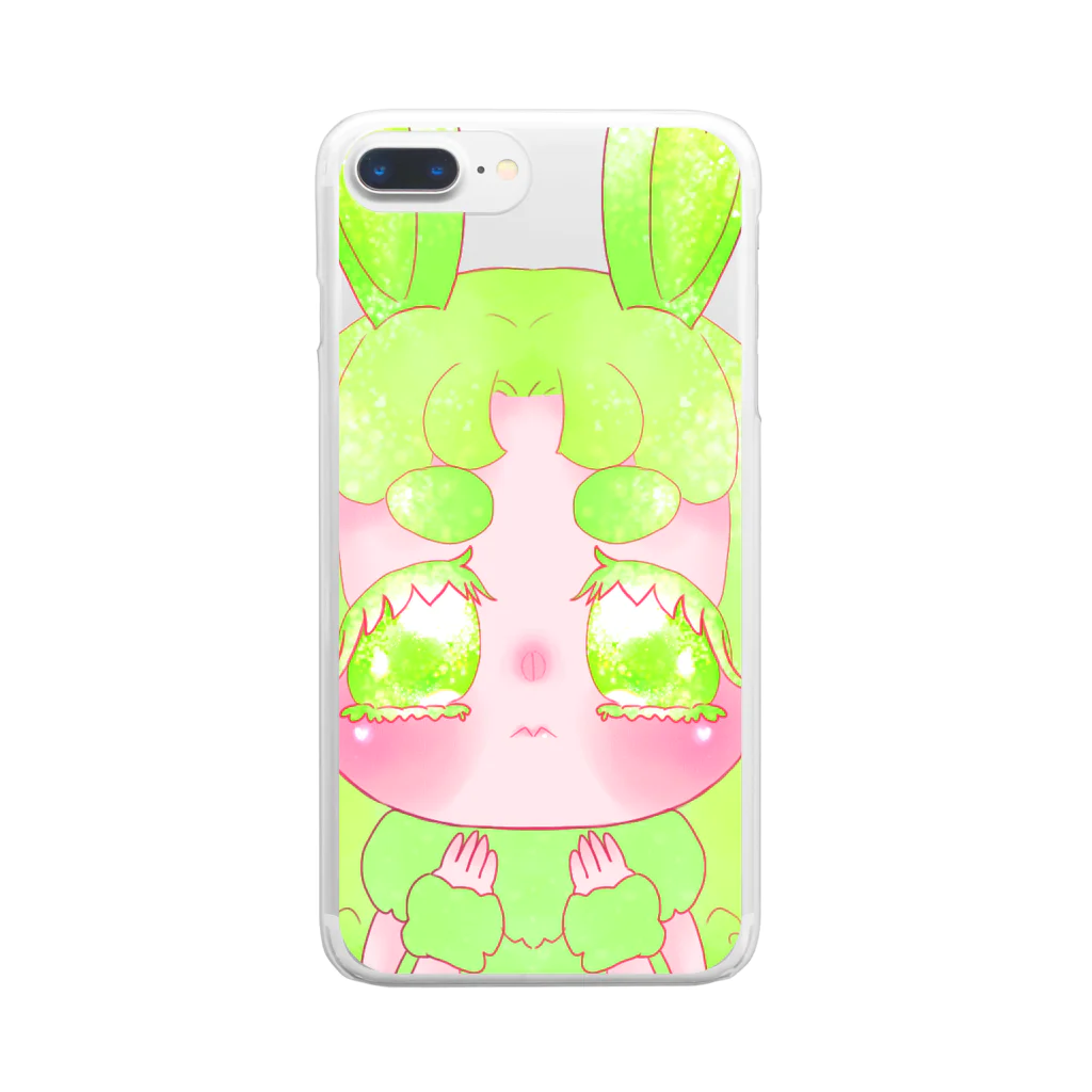 しらたまのふわふわうさぎスマホケース緑 Clear Smartphone Case