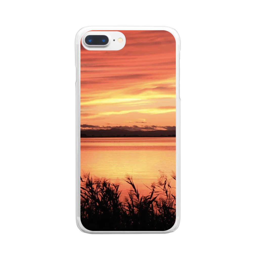 野鳥と犬の竃蔵屋(かまくらや)のサロマ湖の夕陽。北海道。 Clear Smartphone Case