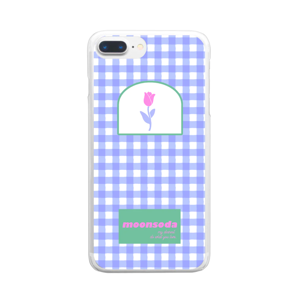 moonsodaのtulip×check Clear Smartphone Case