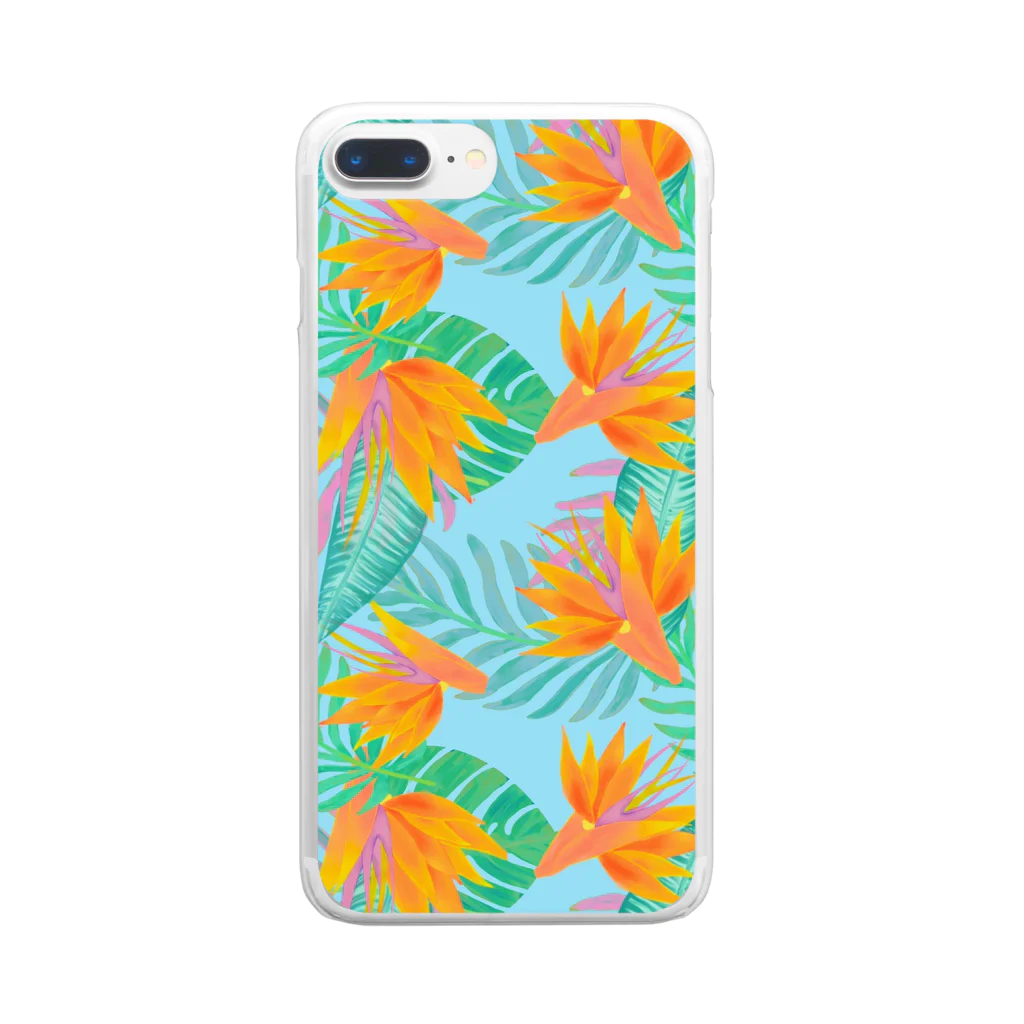 Tiny's picturesのTropical garden blue Clear Smartphone Case