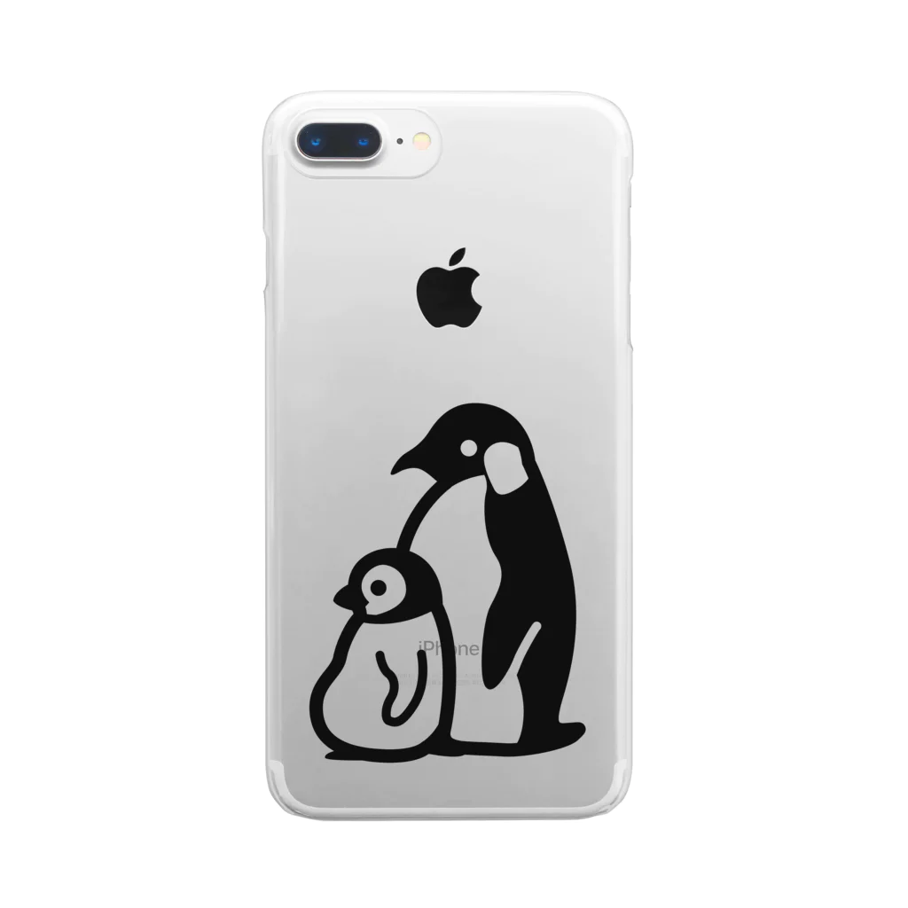 かわずやのぺんぎんのおやこ（黒） Clear Smartphone Case