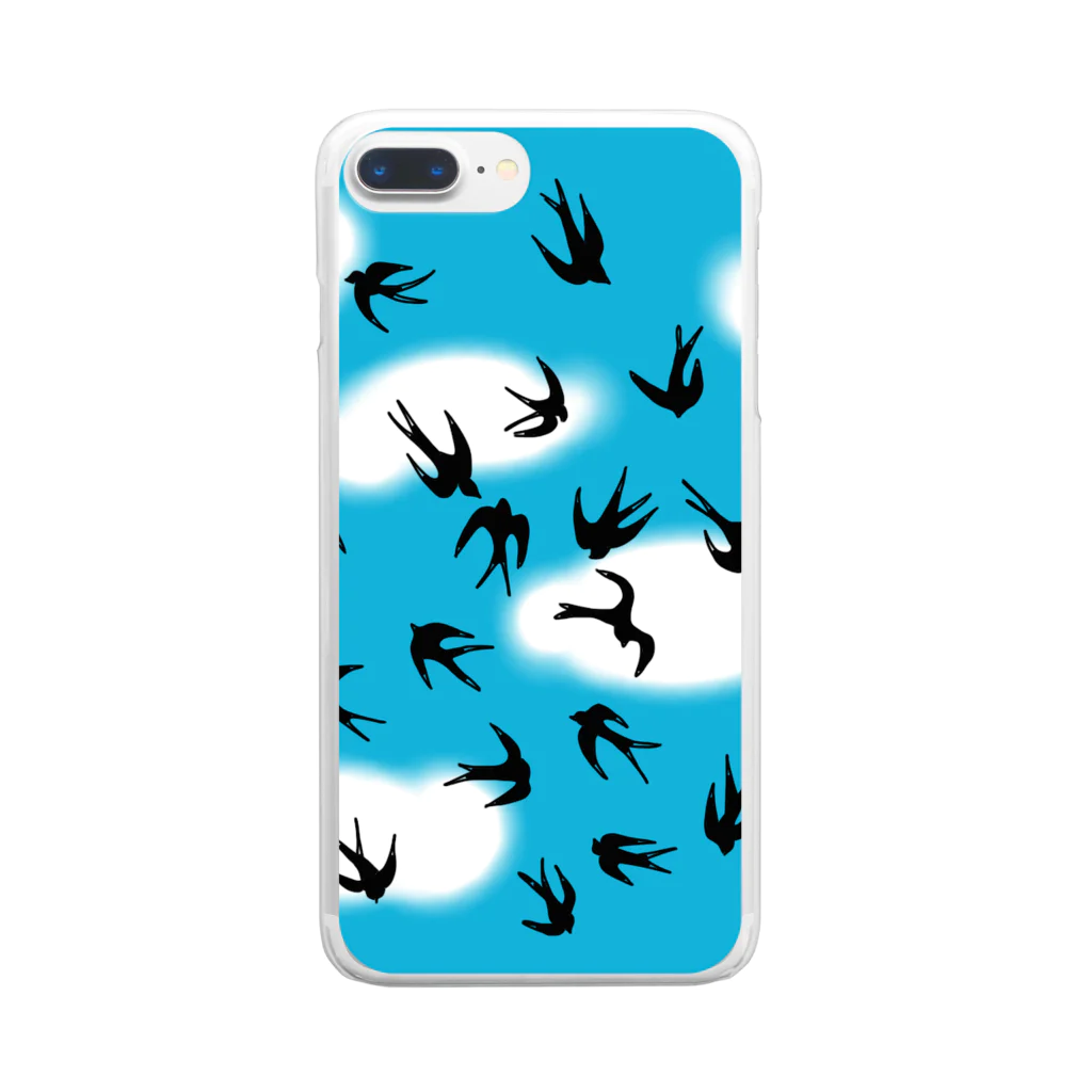 小鳥と映画館の雲多め 青い空 ツバメ Clear Smartphone Case
