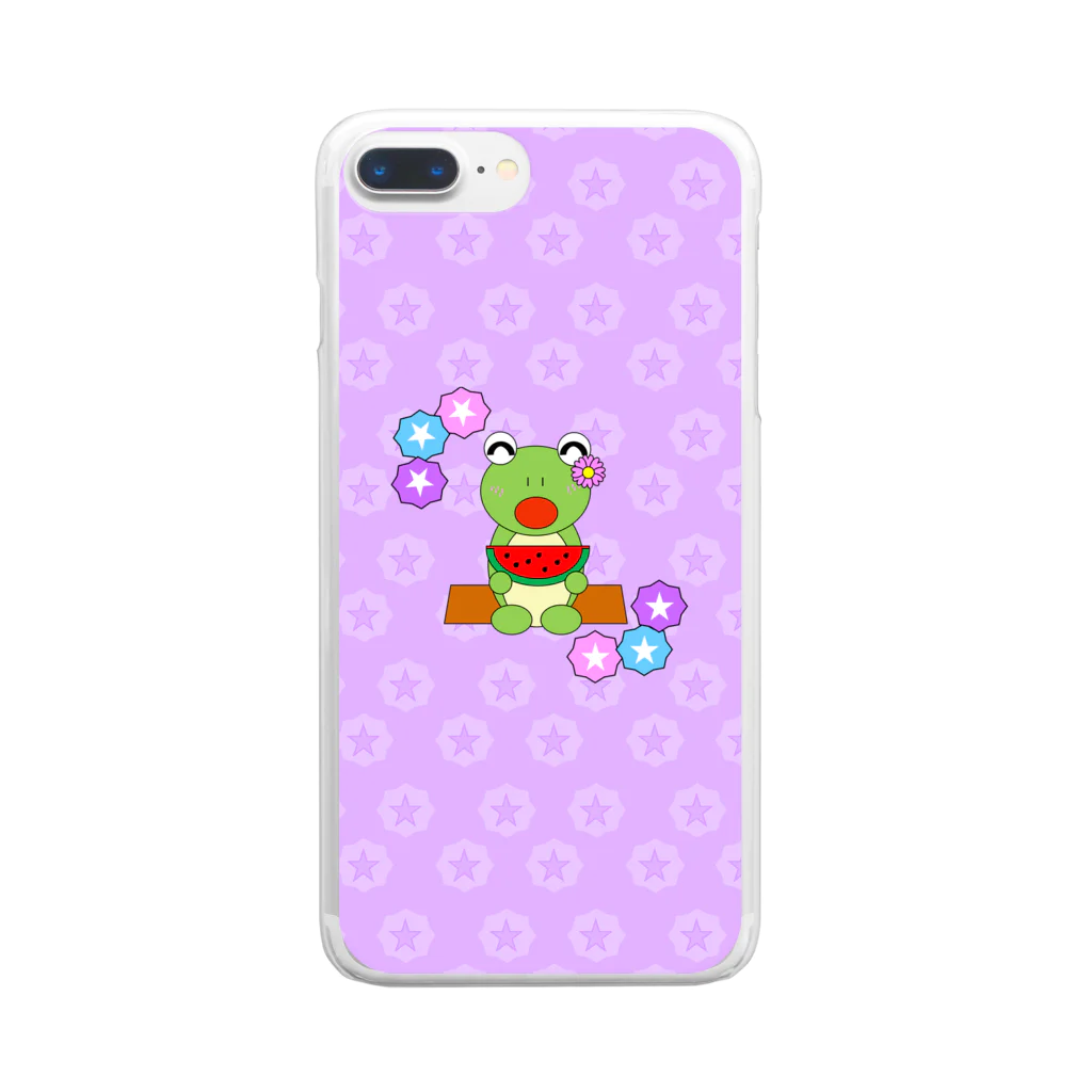 🐸かえるさんと仲間たち🐸のスイカとかえるさん Clear Smartphone Case