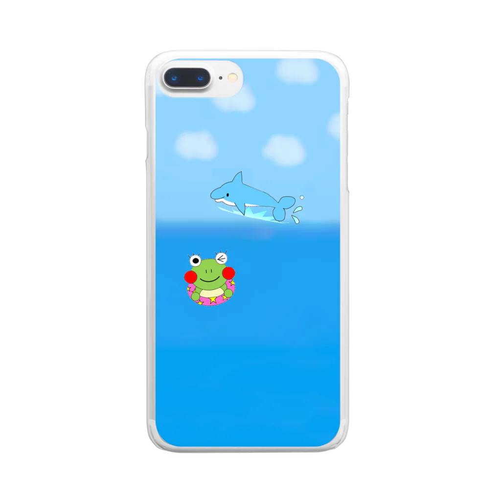 🐸かえるさんと仲間たち🐸のイルカとかえるさん Clear Smartphone Case