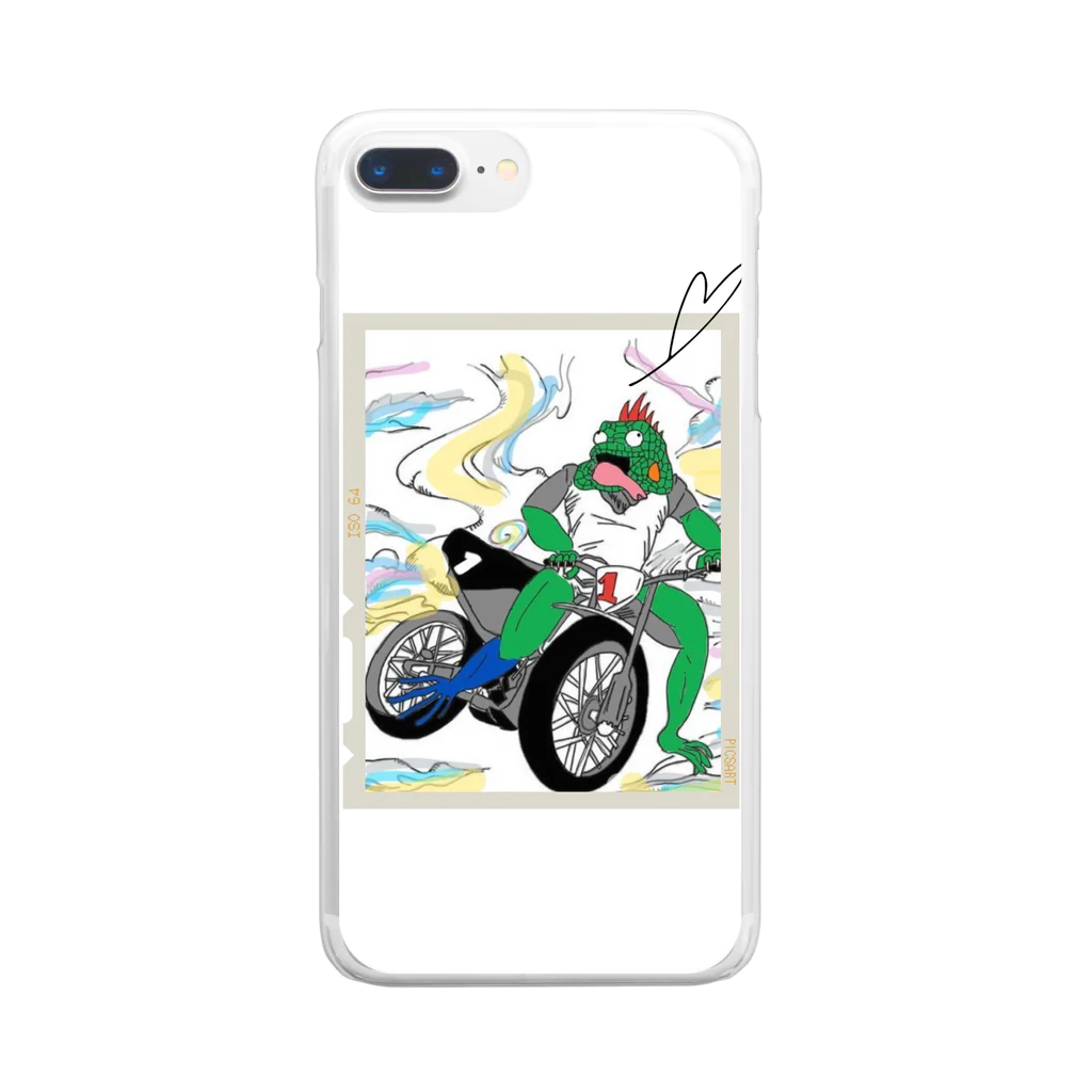 オリジナリティ強めのイグアナバイクくん Clear Smartphone Case