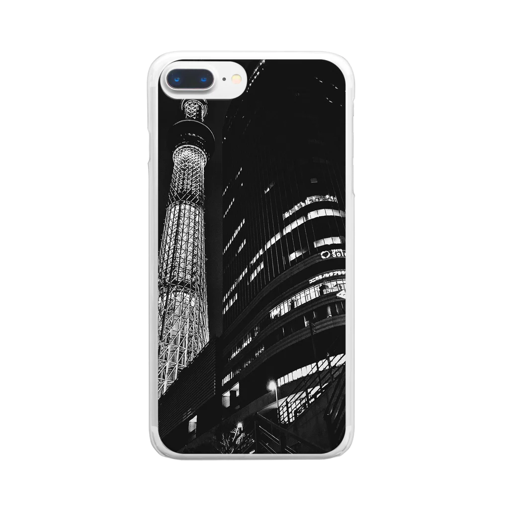 トゲまるのスカイツリー夜景モノクロ Clear Smartphone Case