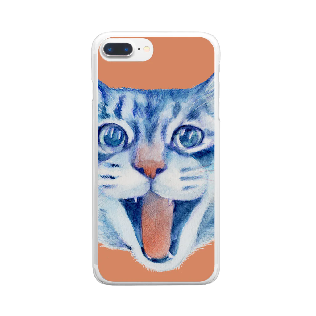  藤ねこりえ/ 𝙁𝙐𝙅𝙄𝙣𝙚𝙘𝙤𝙧𝙞𝙚のきじとらねこさんのあくび Clear Smartphone Case