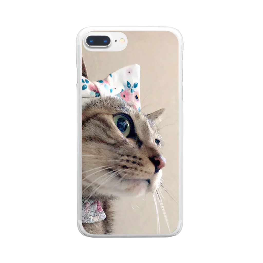 ジョリーマンダリンのリボンを付けたキジトラ猫 Clear Smartphone Case