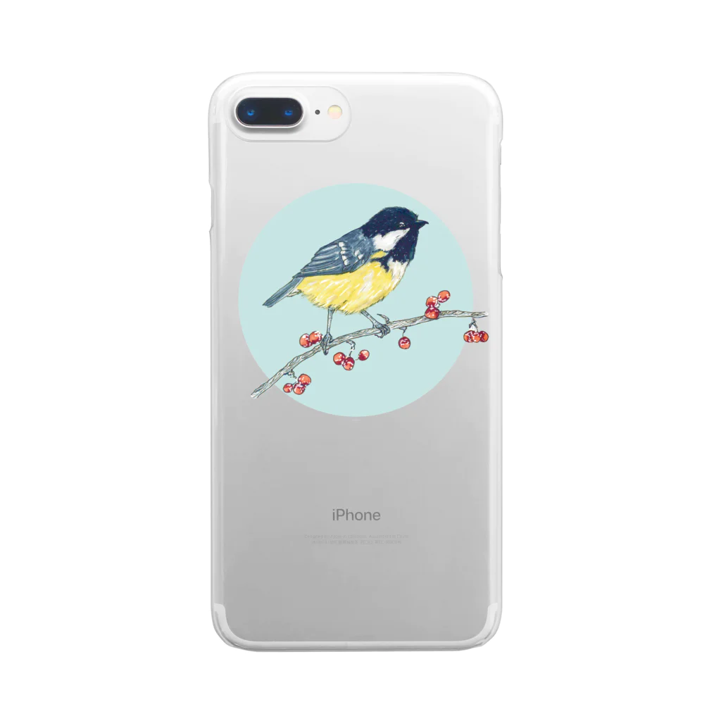 Nellyhime のアートのベリーと鳥 (Great Tit) Clear Smartphone Case