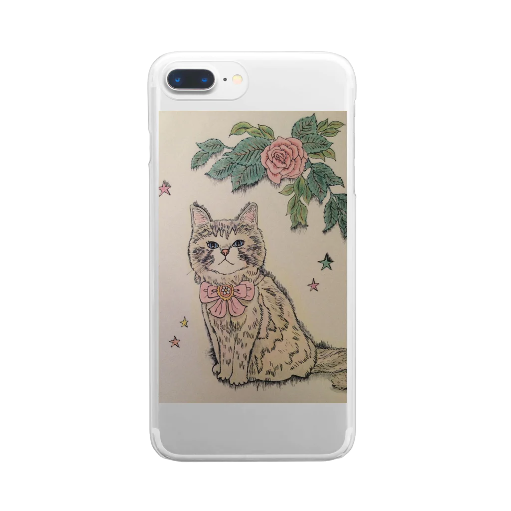 河内葉子の動物アートのグッズのバラと猫グッズ Clear Smartphone Case