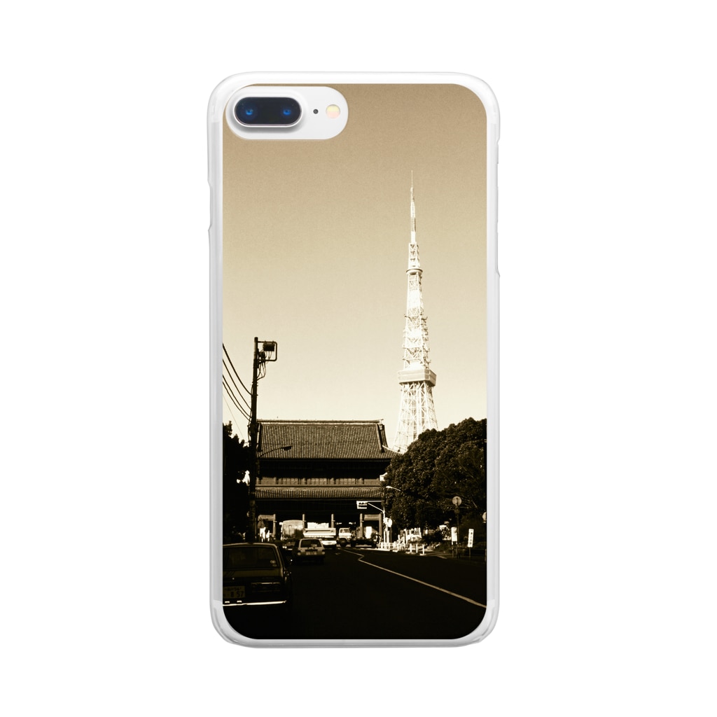 FUCHSGOLDの東京都：西日が当たる増上寺山門と東京タワー　Tokyo: Temple gate of Zojoji & Tokyo Tower Clear Smartphone Case