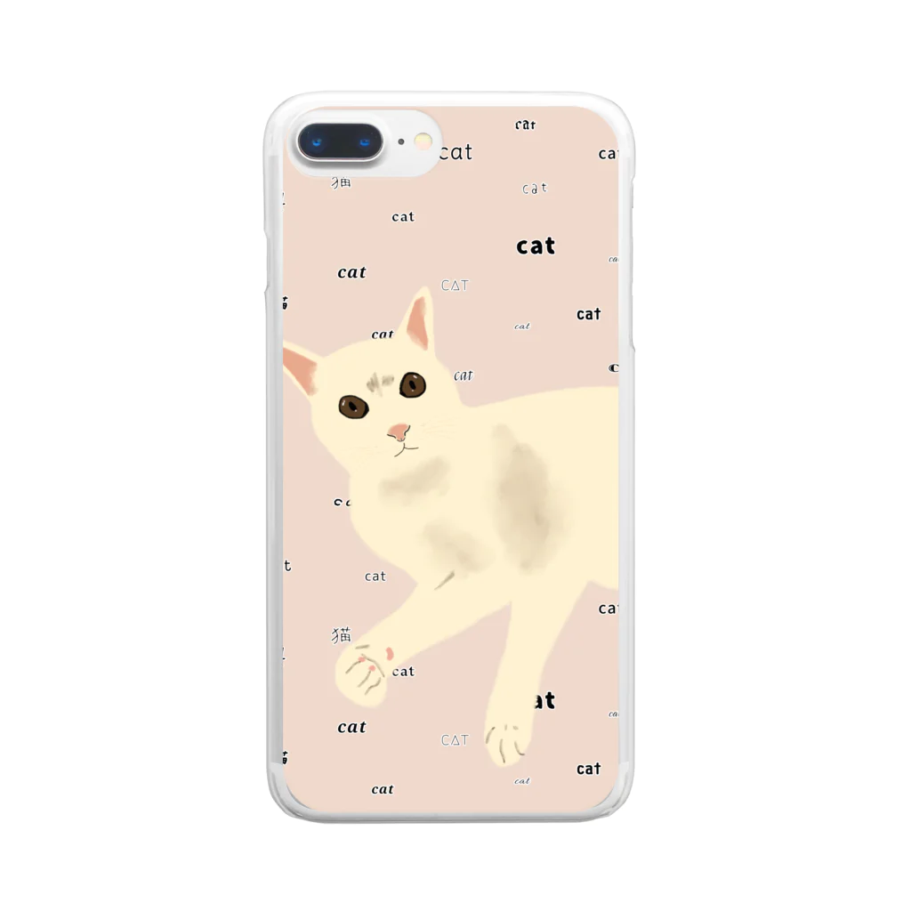 小鳥と映画館の眉間にシワるネコちゃん ピンク Clear Smartphone Case