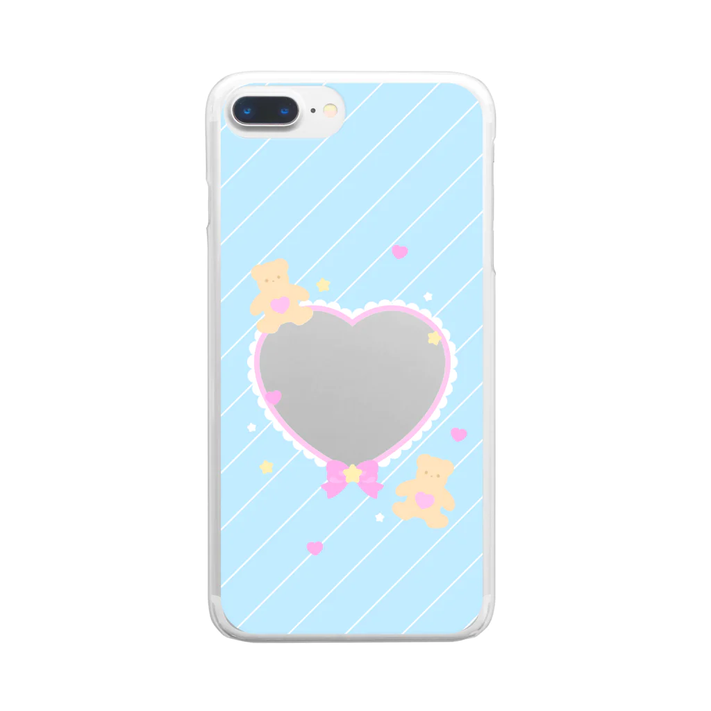 Fancy Surprise!の推しチェキスマホケースHeart♡くまBlue Clear Smartphone Case