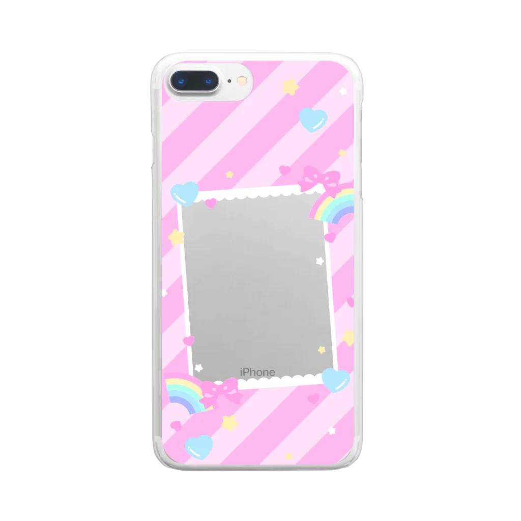 Fancy Surprise!の推しチェキスマホケース♡ストライプPink Clear Smartphone Case