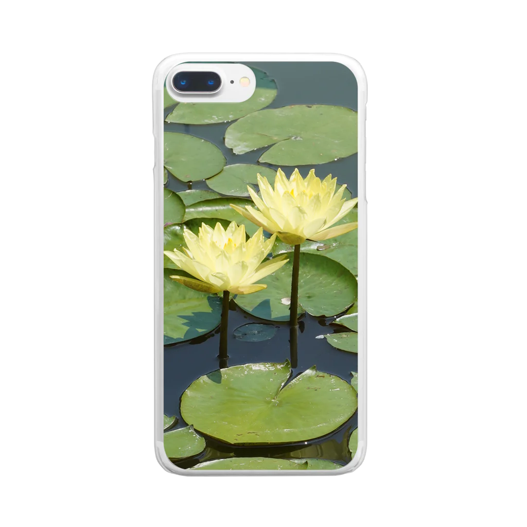 Kazuphotoの黄色のスイレン Yellow waterlily クリアスマホケース