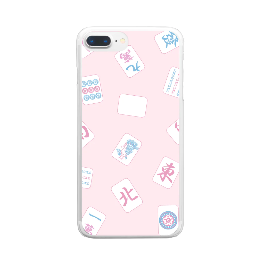 麻雀クラブ眠眠の麻雀ふわふわピンク Clear Smartphone Case