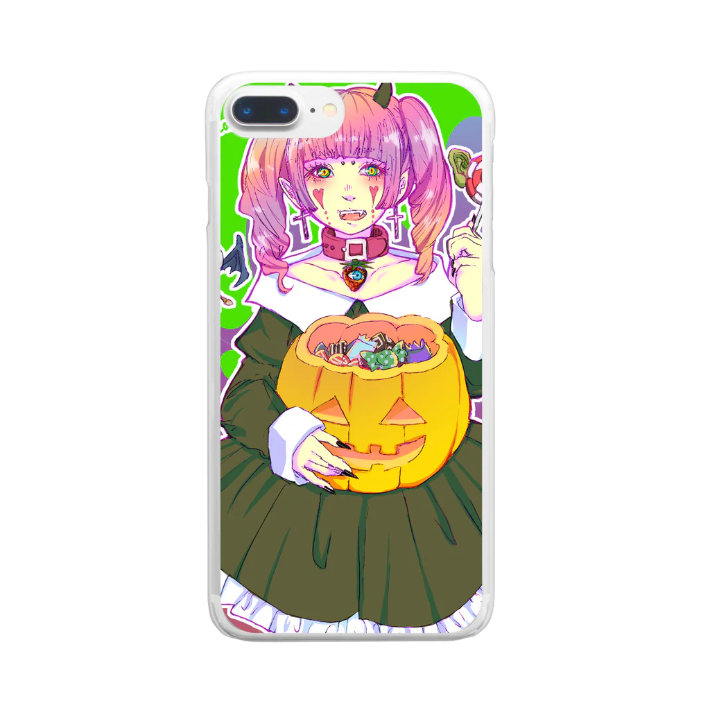 いおり@ｺﾞｽﾛﾘ💀🐛のハロウィンツノ娘 Clear Smartphone Case