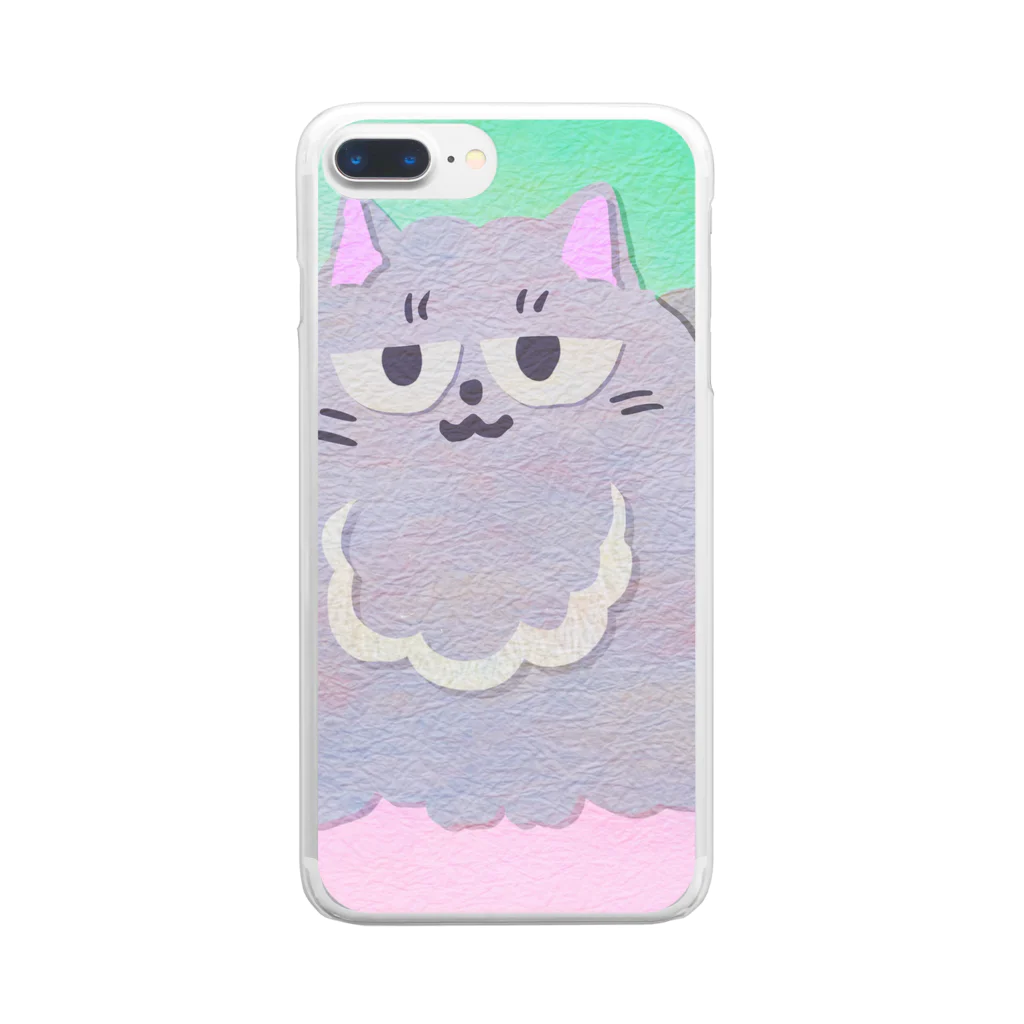 くーみんストアの切り絵　もこもこ猫 Clear Smartphone Case