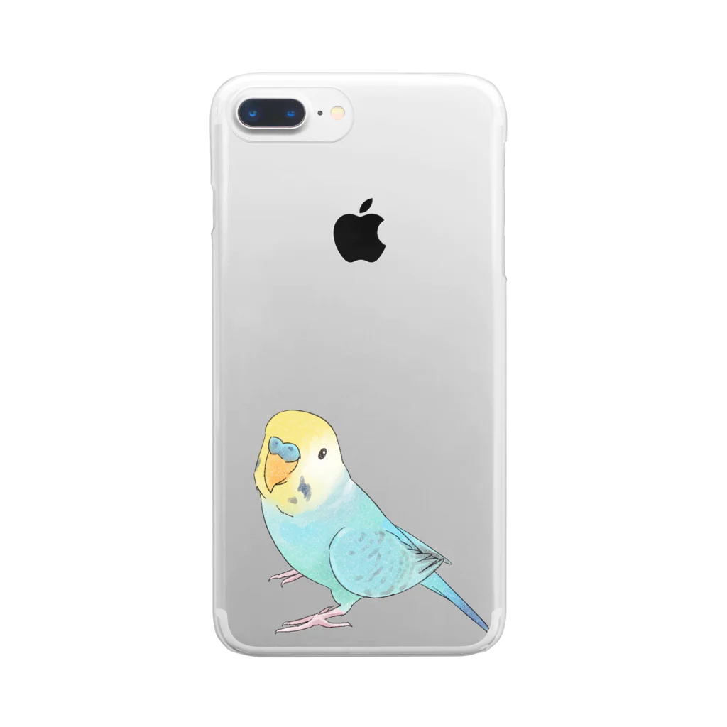 まめるりはことりの見上げるセキセイインコちゃん【まめるりはことり】 Clear Smartphone Case