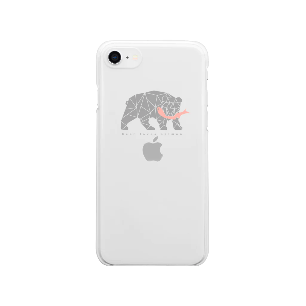 bear loves salmonの木彫りの熊 투명 스마트폰 케이스