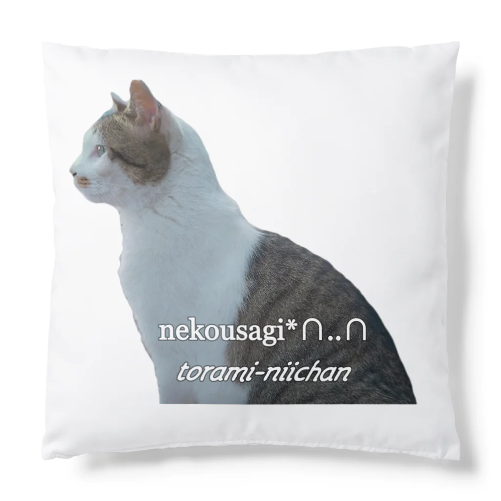 nekousagi*∩..∩のトラミ兄ちゃんは小さな公園の見守り中🐈🐾【nekousagi*∩..∩ロゴ入り】 Cushion