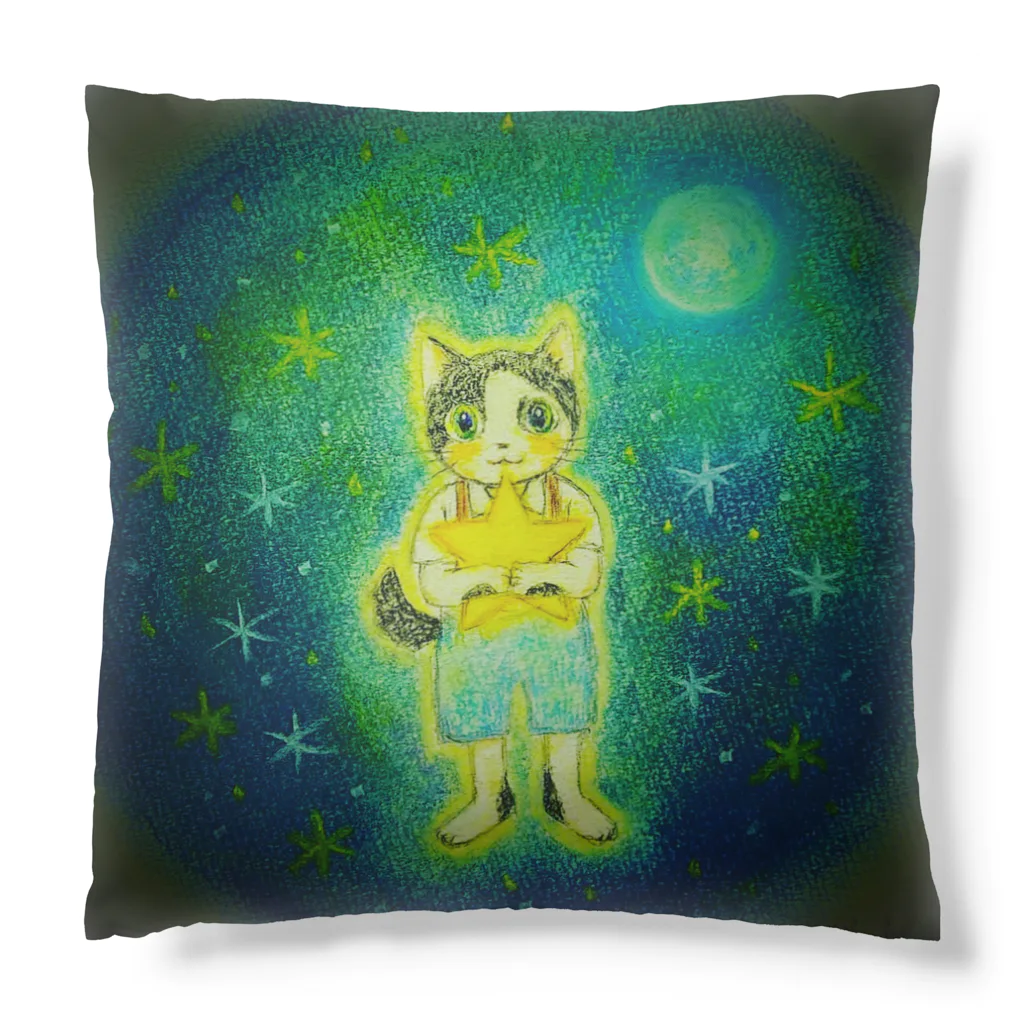 『星月夜の猫』（安財ちずかのイラストグッズONLINE SHOP）の星月夜・猫の幻想物語 Cushion