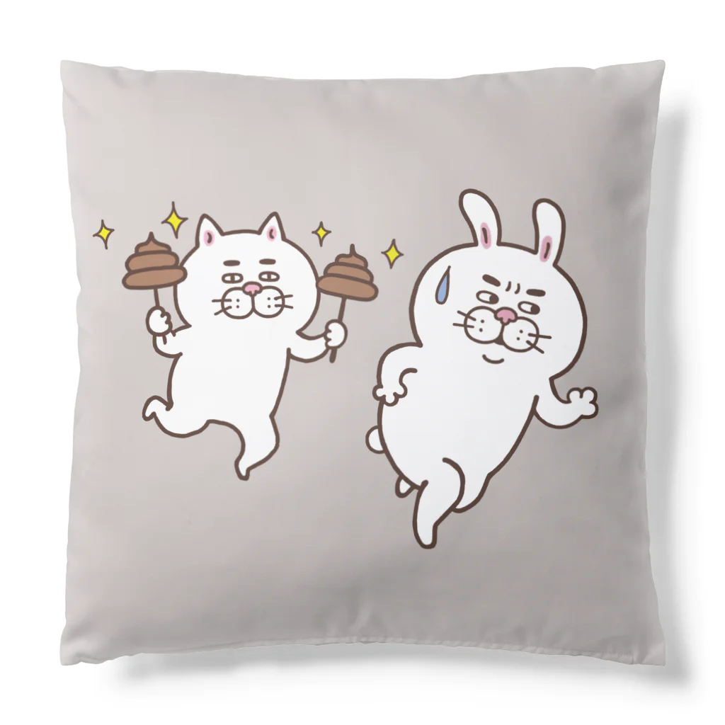 目つきの悪い猫＠いけやけいの迫りくるう〇こ　ベージュ Cushion