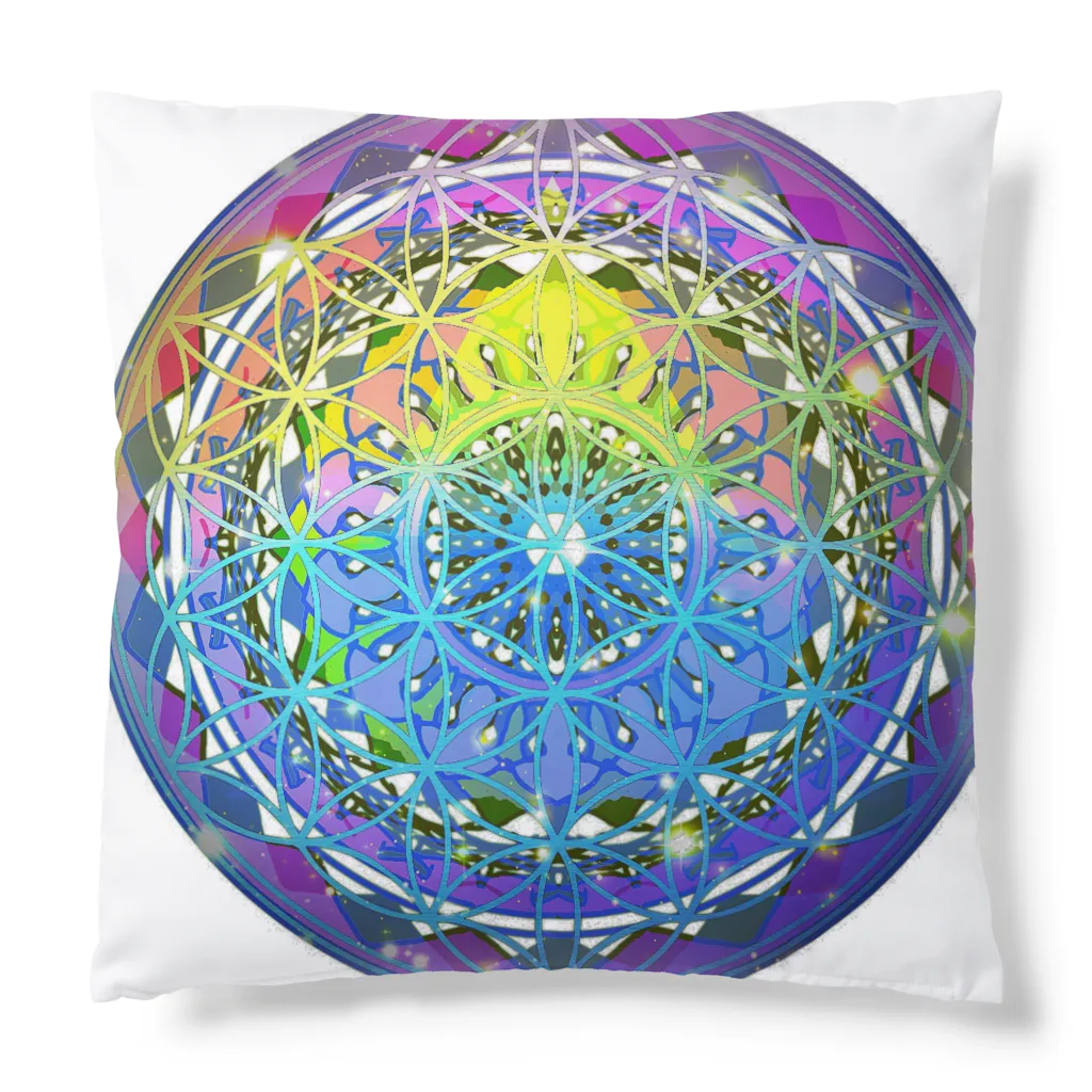 💖宇宙整体♪🌈♪こころからだチャンネル♪💖のFlower of  Life waving  🌈LOGO version Cushion