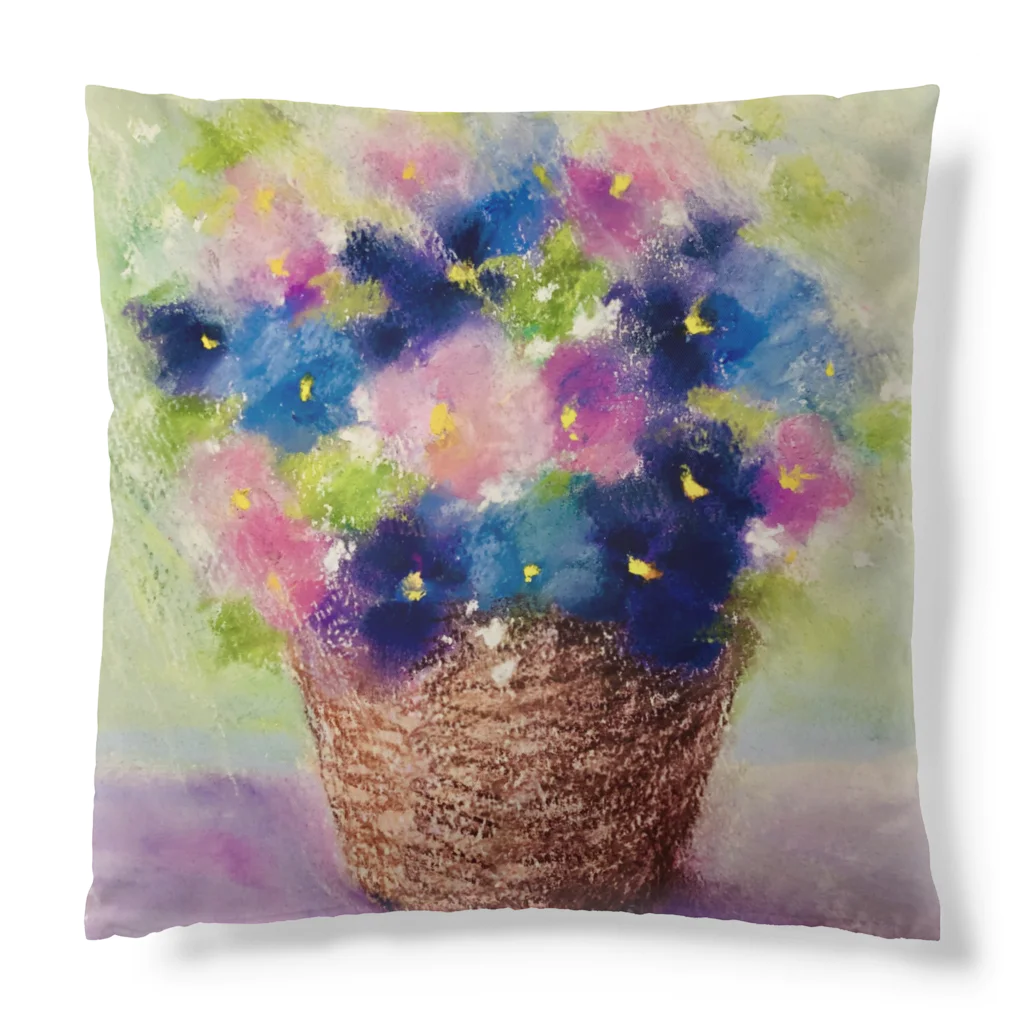 アートコミュニティー笑顔の花のパンジーの花かご Cushion