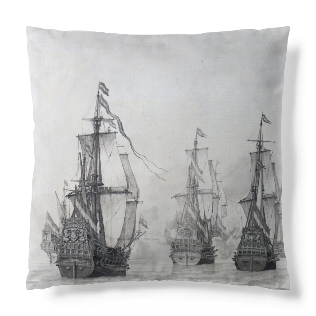 PALA's SHOP　cool、シュール、古風、和風、のダンケルクの戦い ウィレム・ファン・デ・ヴェルデ（I） 1659年 Cushion