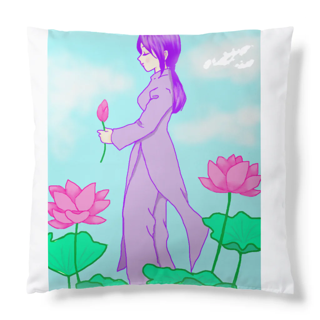 虹色猫工房(クロミツ)のアオザイの少女 Cushion