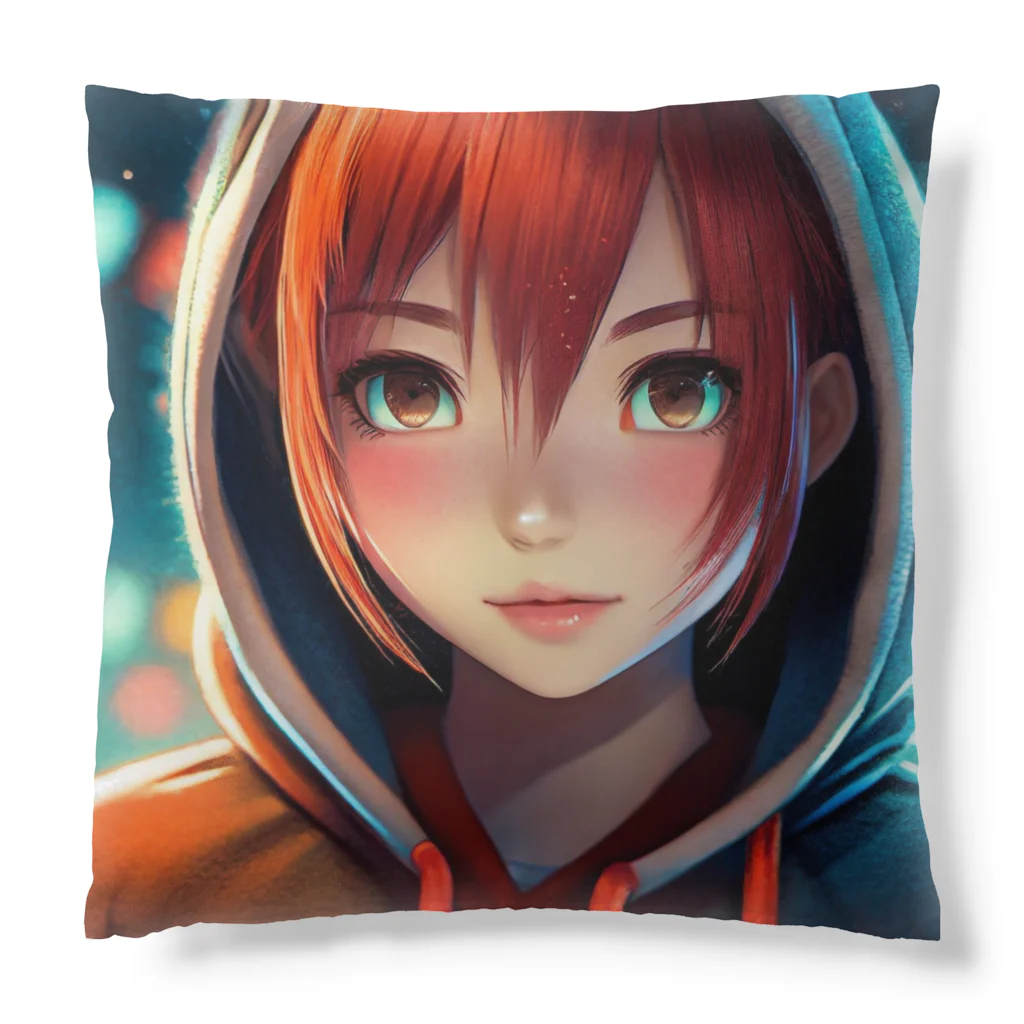 RONBOのパーカーを着た赤毛の女の子 Cushion